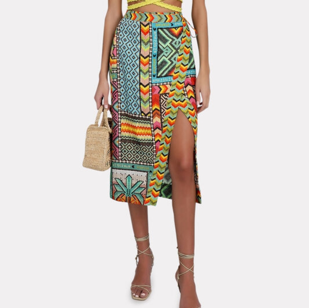 FARM Rio Banana Scarves Wrap Midi Skirt, SZ med